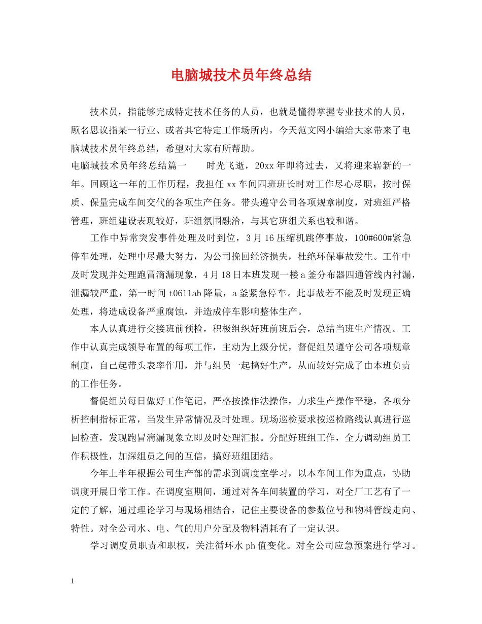 电脑城技术员年终总结 _第1页