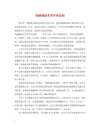 电脑城技术员年终总结 
