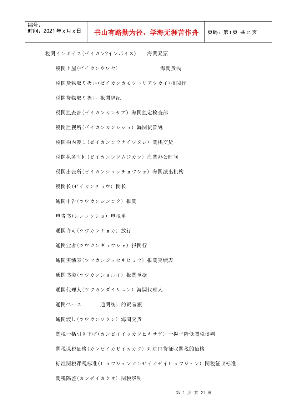 海关 报关 通关用日语精选_第1页