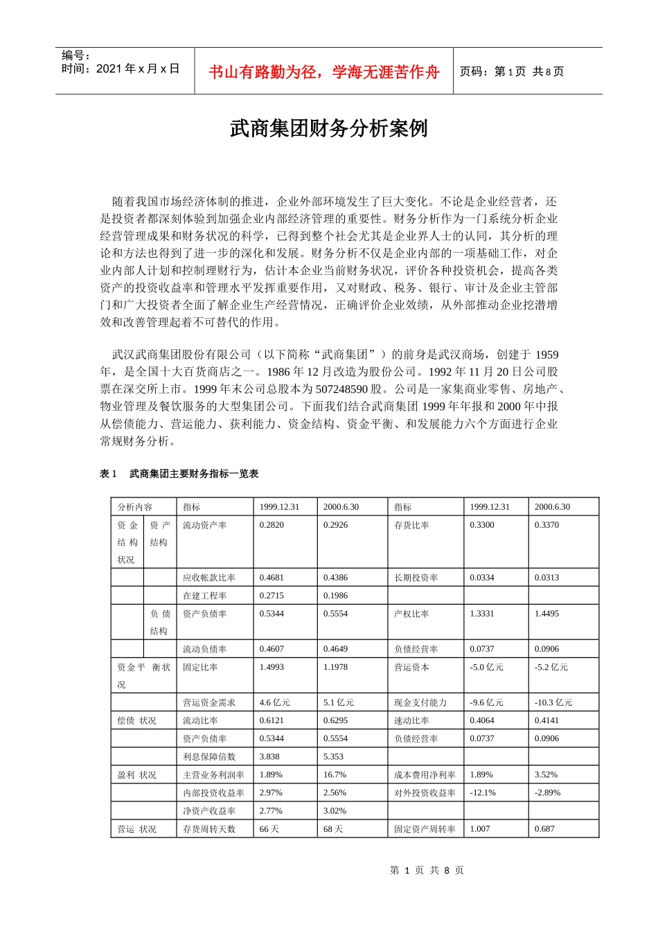 武商集团财务分析案例doc-武商集团财务分析案例_第1页