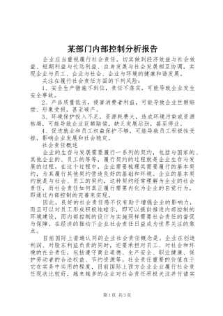 某部门内部控制分析报告