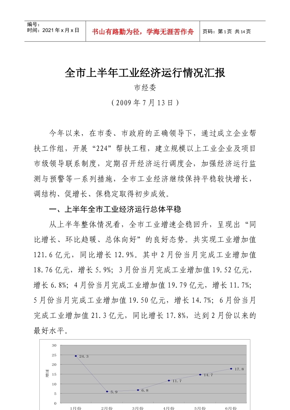 全市上半年工业经济运行情况汇报_第1页
