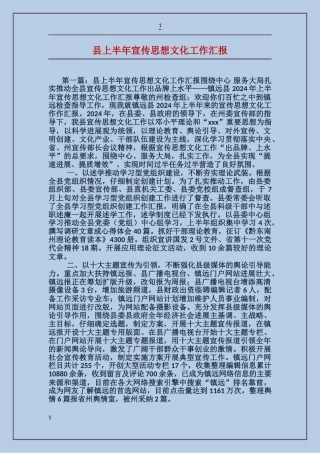 县上半年宣传思想文化工作汇报