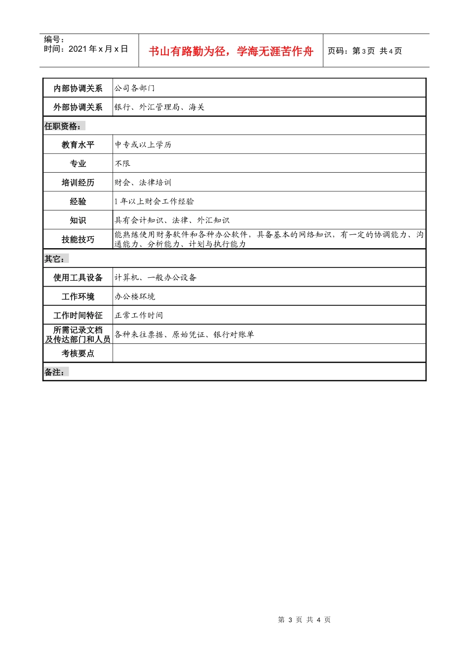企业出纳岗职务说明书_第3页