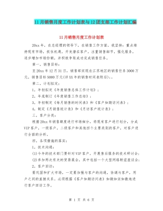 11月销售月度工作计划表与12团支部工作计划汇编