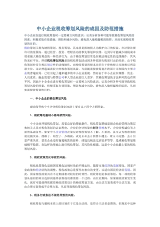 中小企业税收筹划风险的成因及防范措施