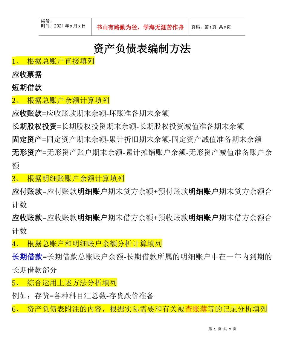 资产负债表编制方法_第1页