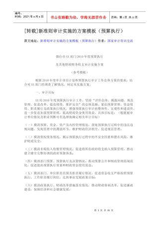 新准则审计实施的方案模板(预算执行)