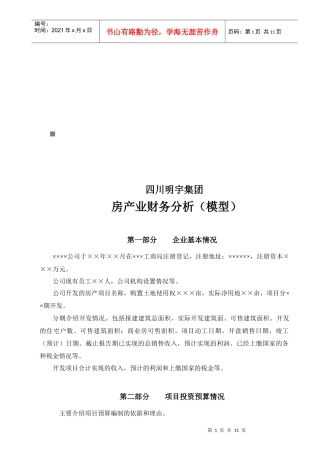 房产业财务分析模型