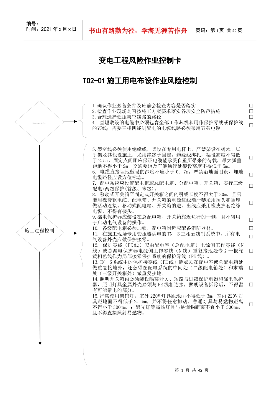 变电工程—作业归并后安全施工作业票B风险控制卡模板汇_第1页