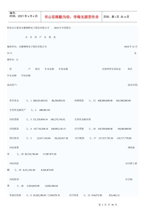 财务会计报表安徽铜峰电子股份有限公司