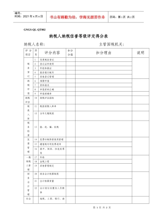 GNGS-QL-QT002纳税人纳税信誉等级评定得分表