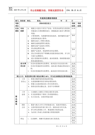 车间委派会计岗位绩效考核表主管级