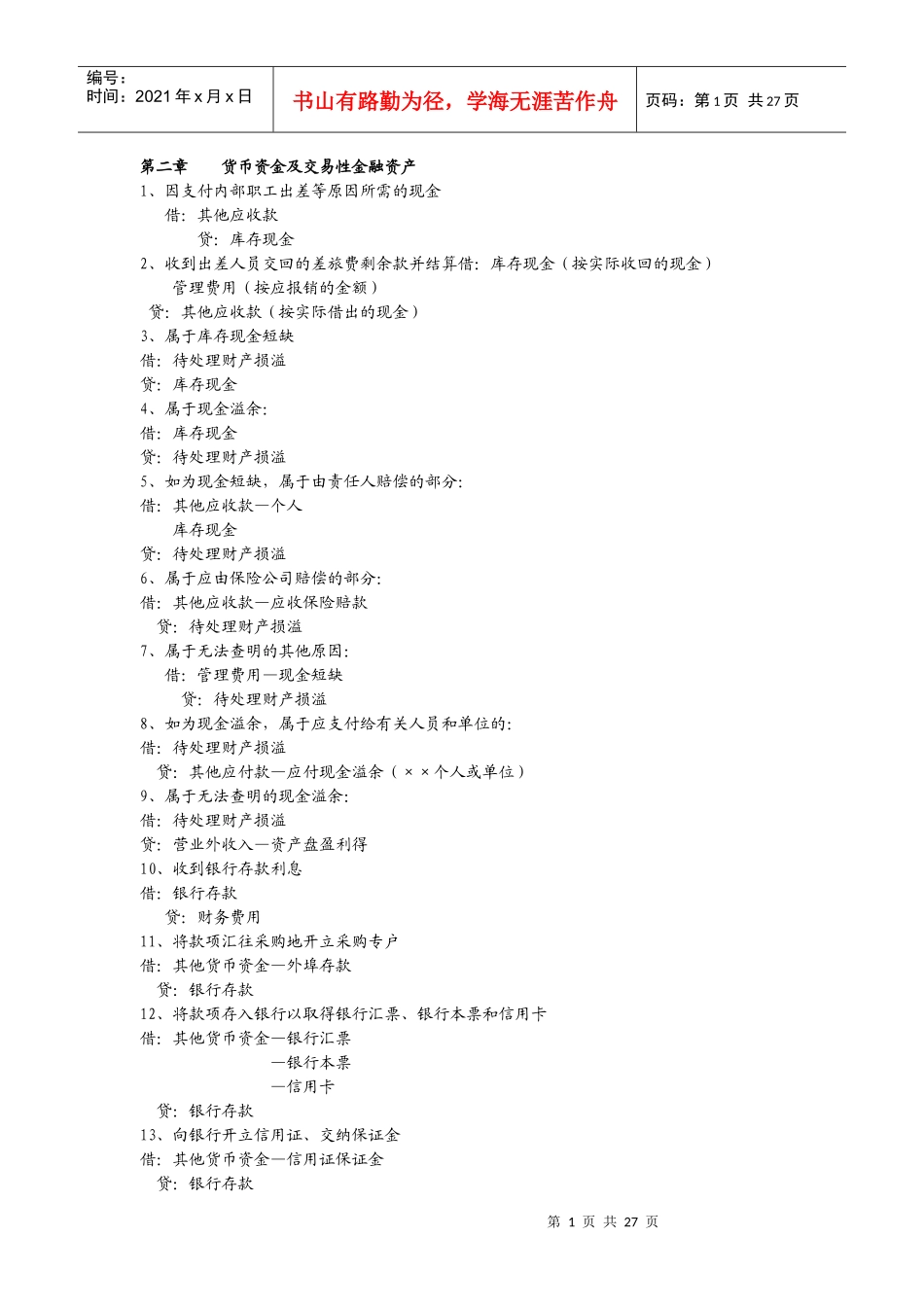 自考企业会计学复习资料汇总-主要会计分录大全_第1页