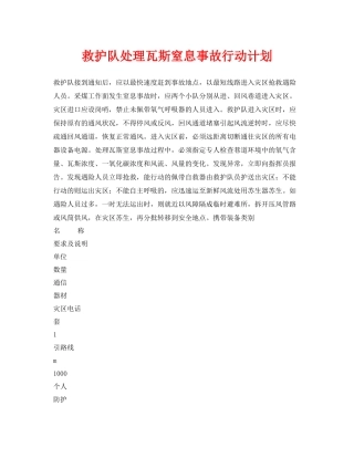 《安全管理应急预案》之救护队处理瓦斯窒息事故行动计划