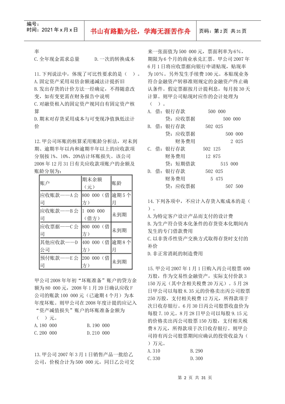 《财务与会计》模拟试题(一)_第2页