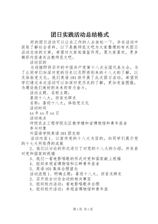 团日实践活动总结格式