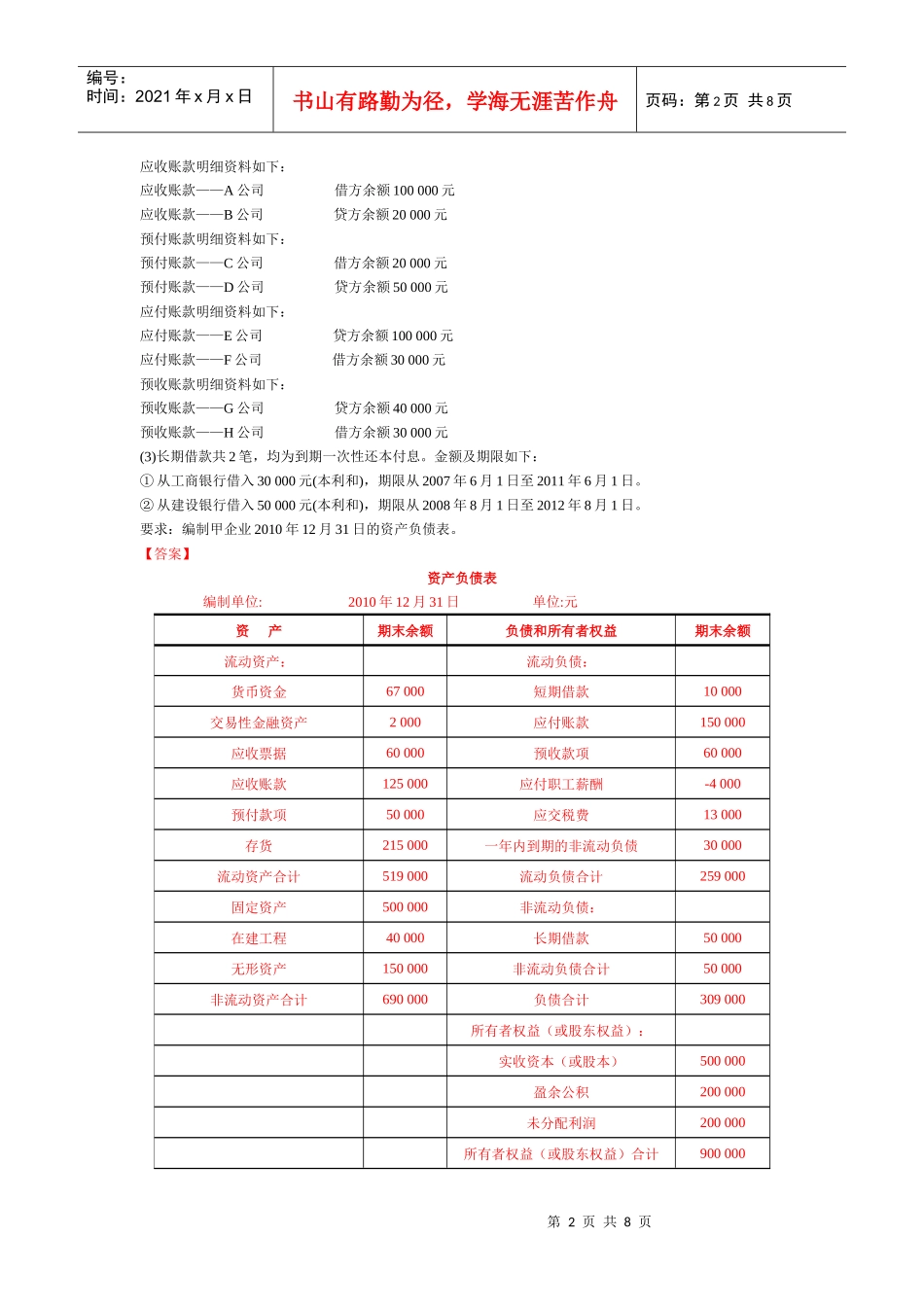 财务报告练习题汇编_第2页