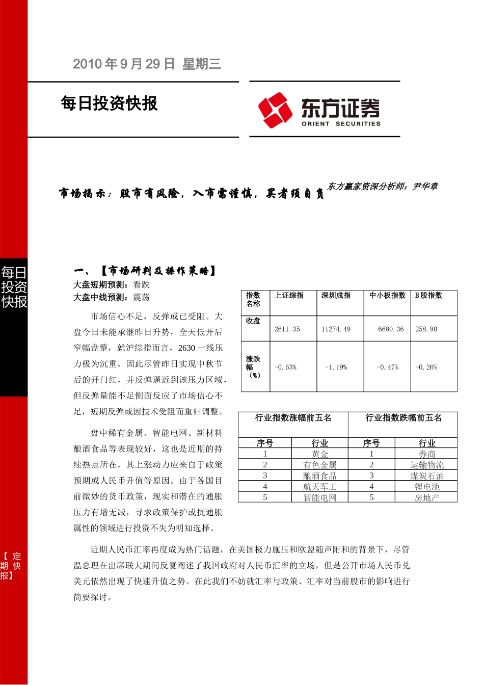 每日投资快报XXXX年9月29日星期三每日投资快报每日_第1页