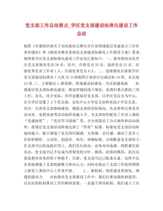 党支部工作总结要点_学区党支部建设标准化建设工作总结 