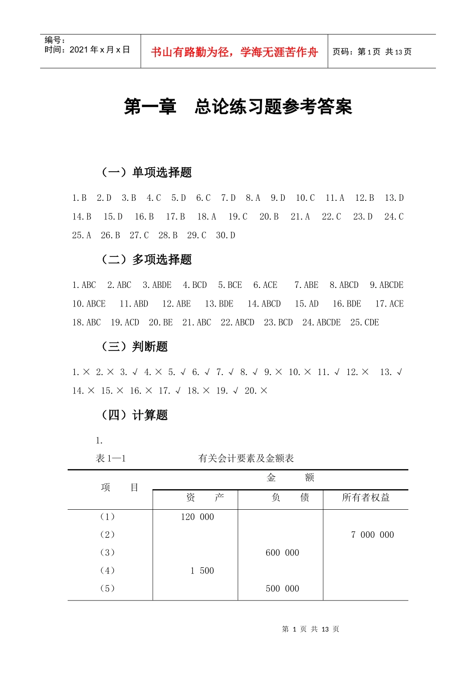 1-2章会计学习题集答案_第1页