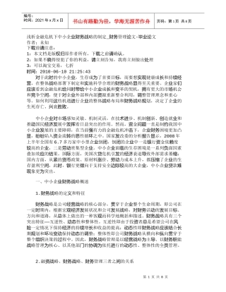 【精品文档-管理学】浅析金融危机下中小企业财务战略的制定_财