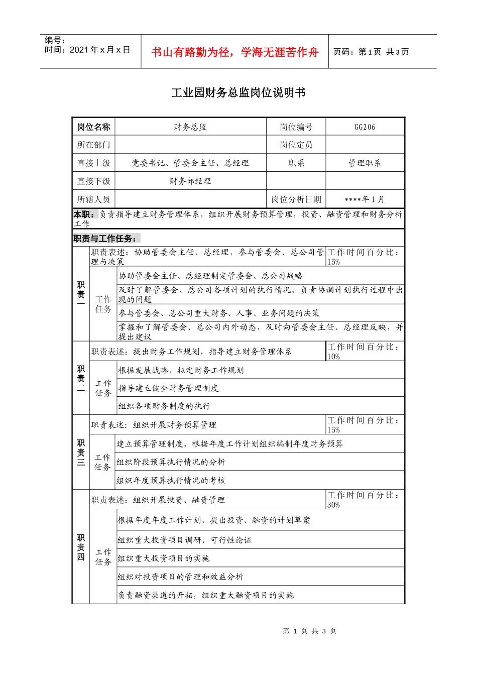 工业园财务总监岗位说明书_第1页