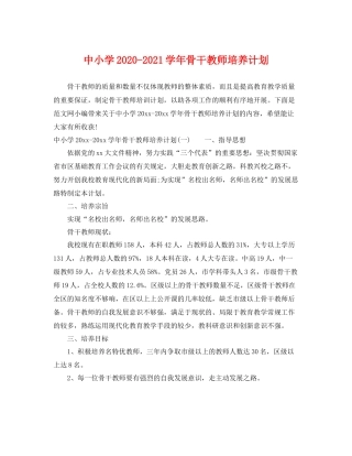 中小学-2021学2020年骨干教师培养计划 