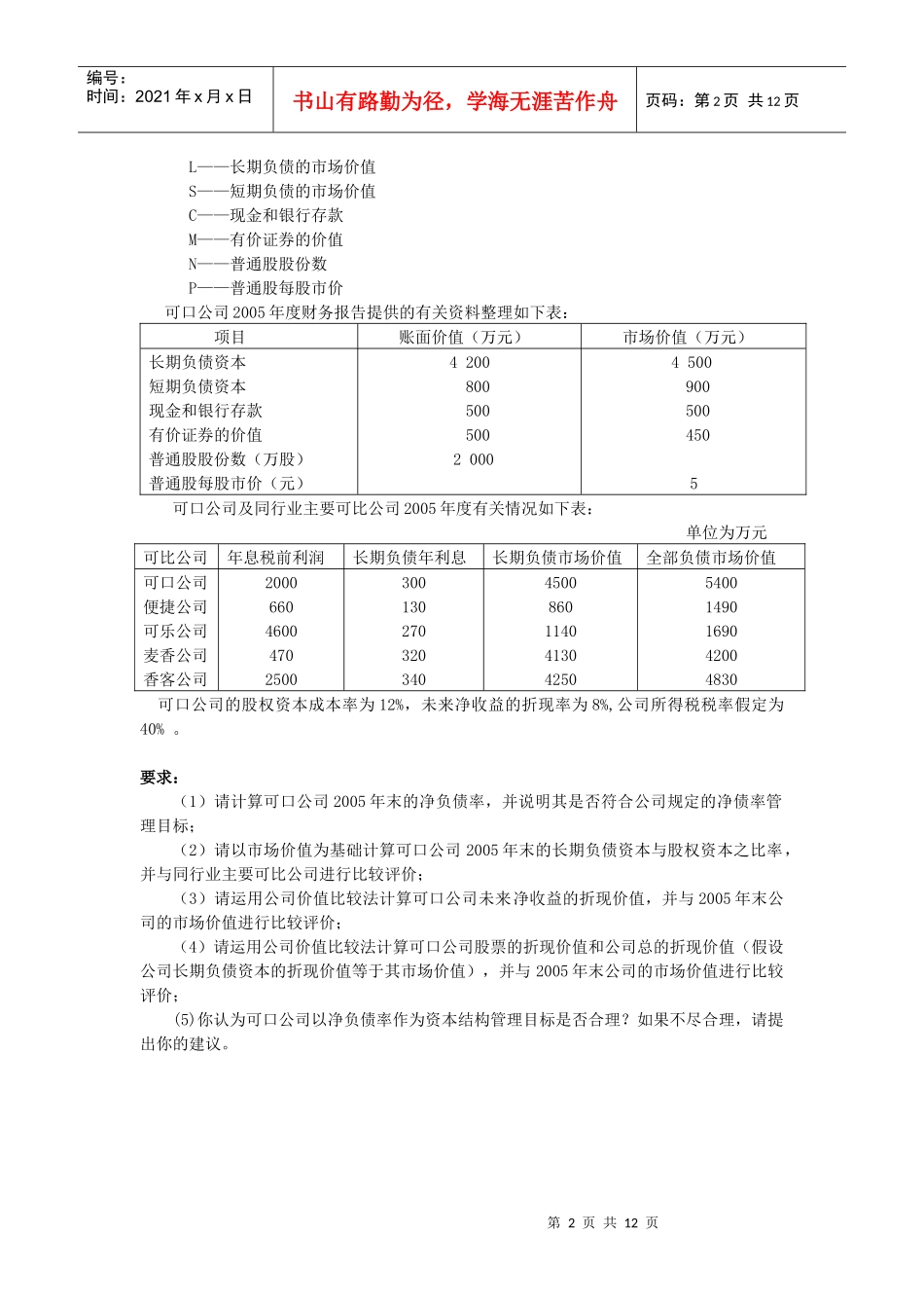 《财务管理学》实训材料_第2页