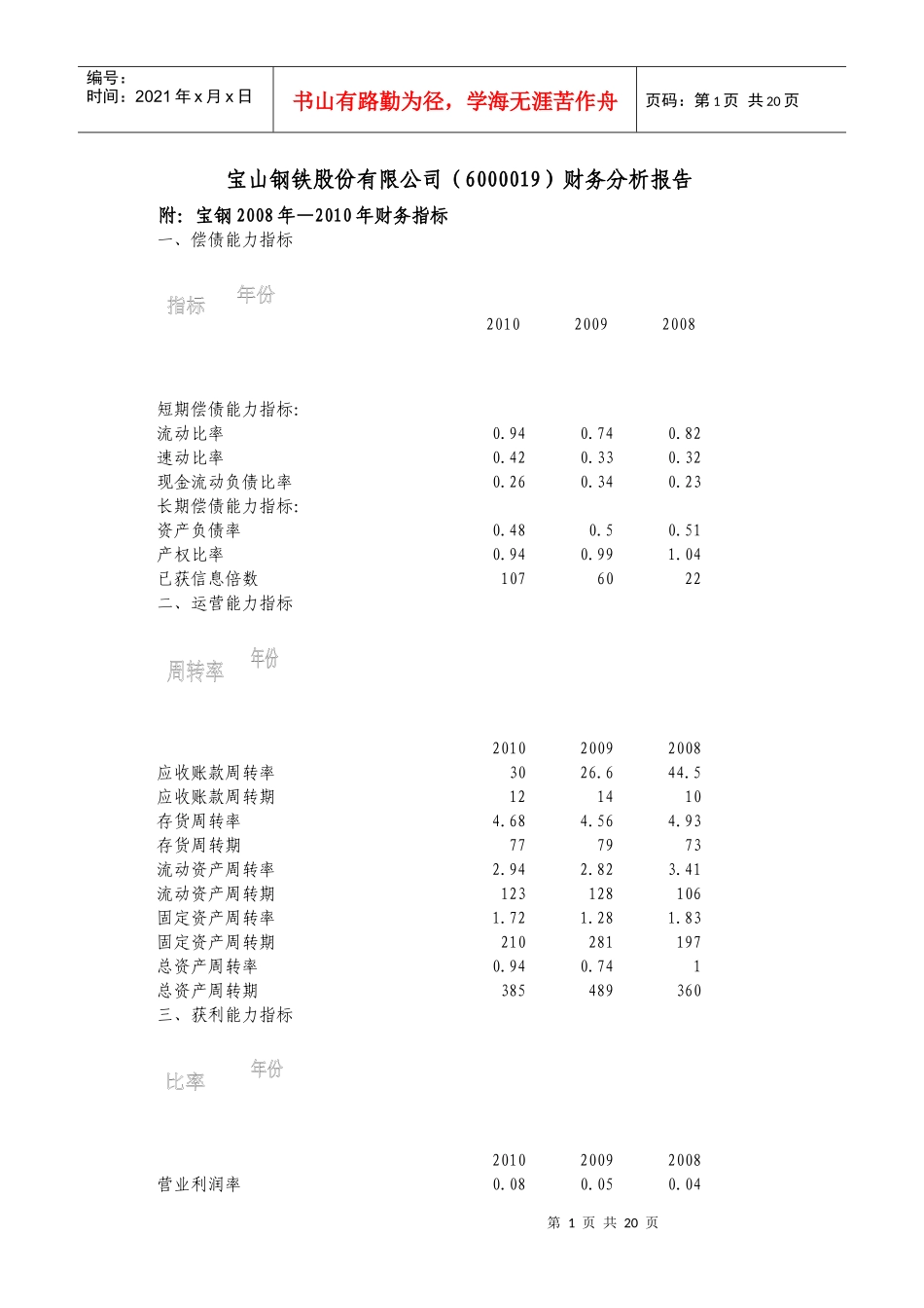 财务管理宝钢报表分析_第1页