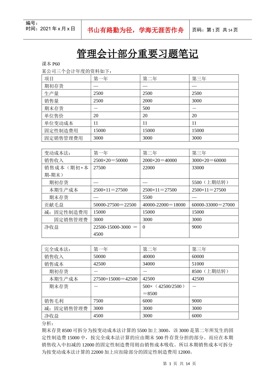 管理会计部分重要习题笔记（doc 13）_第1页