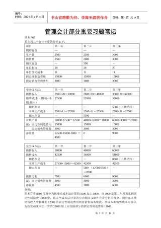 管理会计部分重要习题笔记（doc 13）