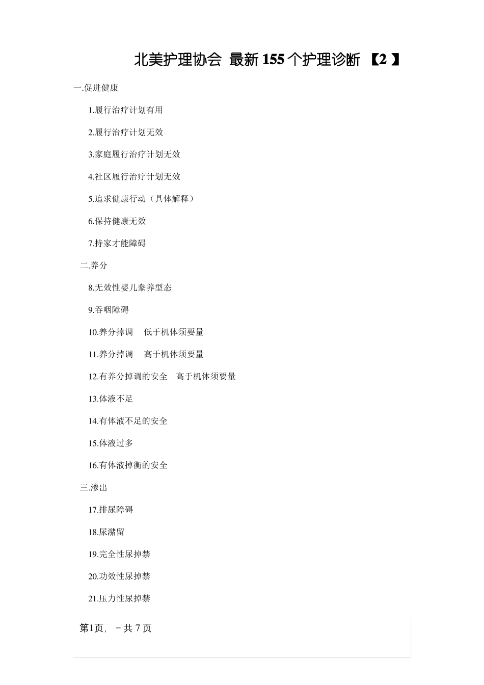北美护理协会最新155个护理诊断_第1页