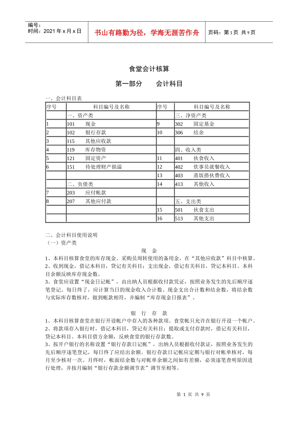 食堂会计核算与会计科目_第1页