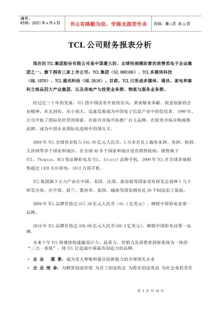 TCL公司财务报表分析