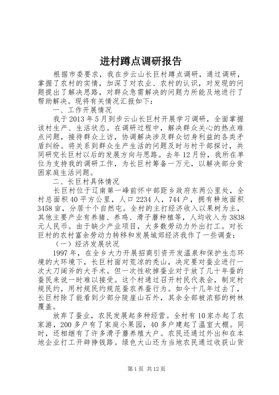进村蹲点调研报告_第1页