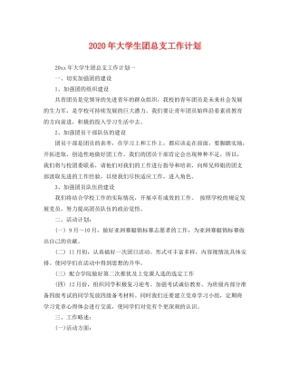 2020年大学生团总支工作计划 