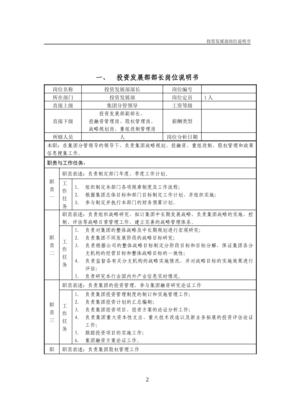 投资发展部岗位说明书_第2页