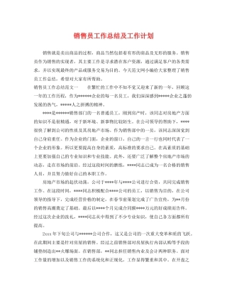 销售员工作总结及工作计划 