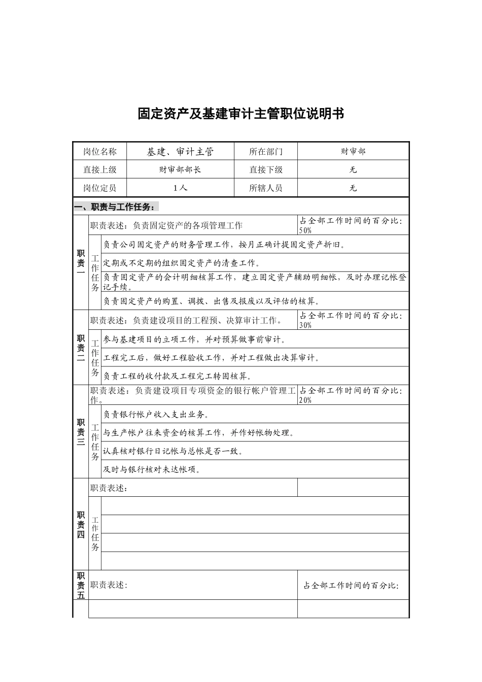 基建审计及固定资产会计岗位说明书_第1页