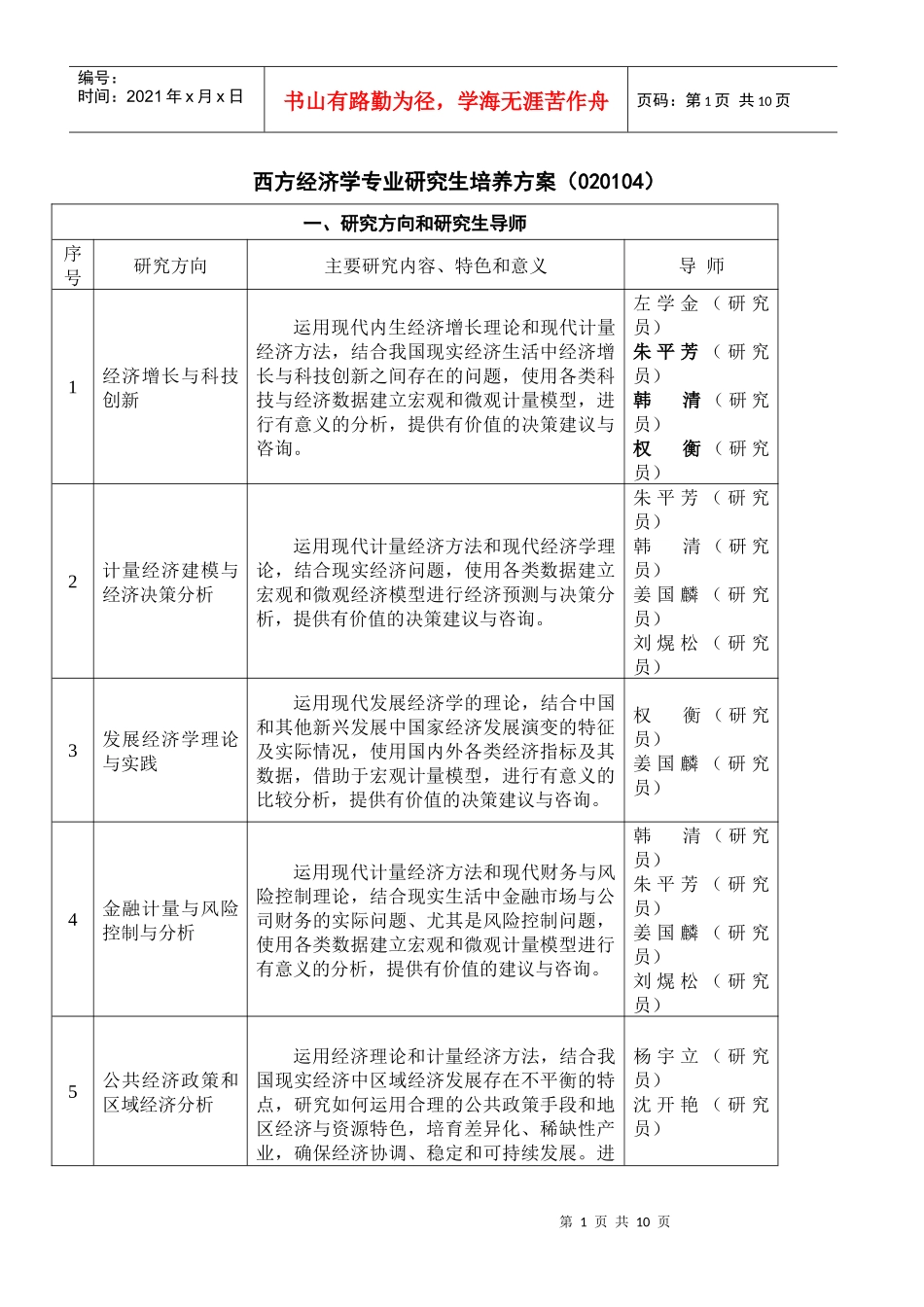 西方经济学培养方案_第1页