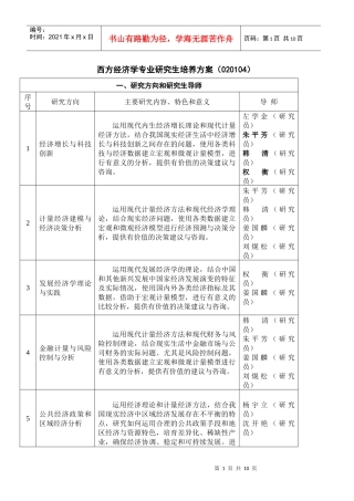 西方经济学培养方案