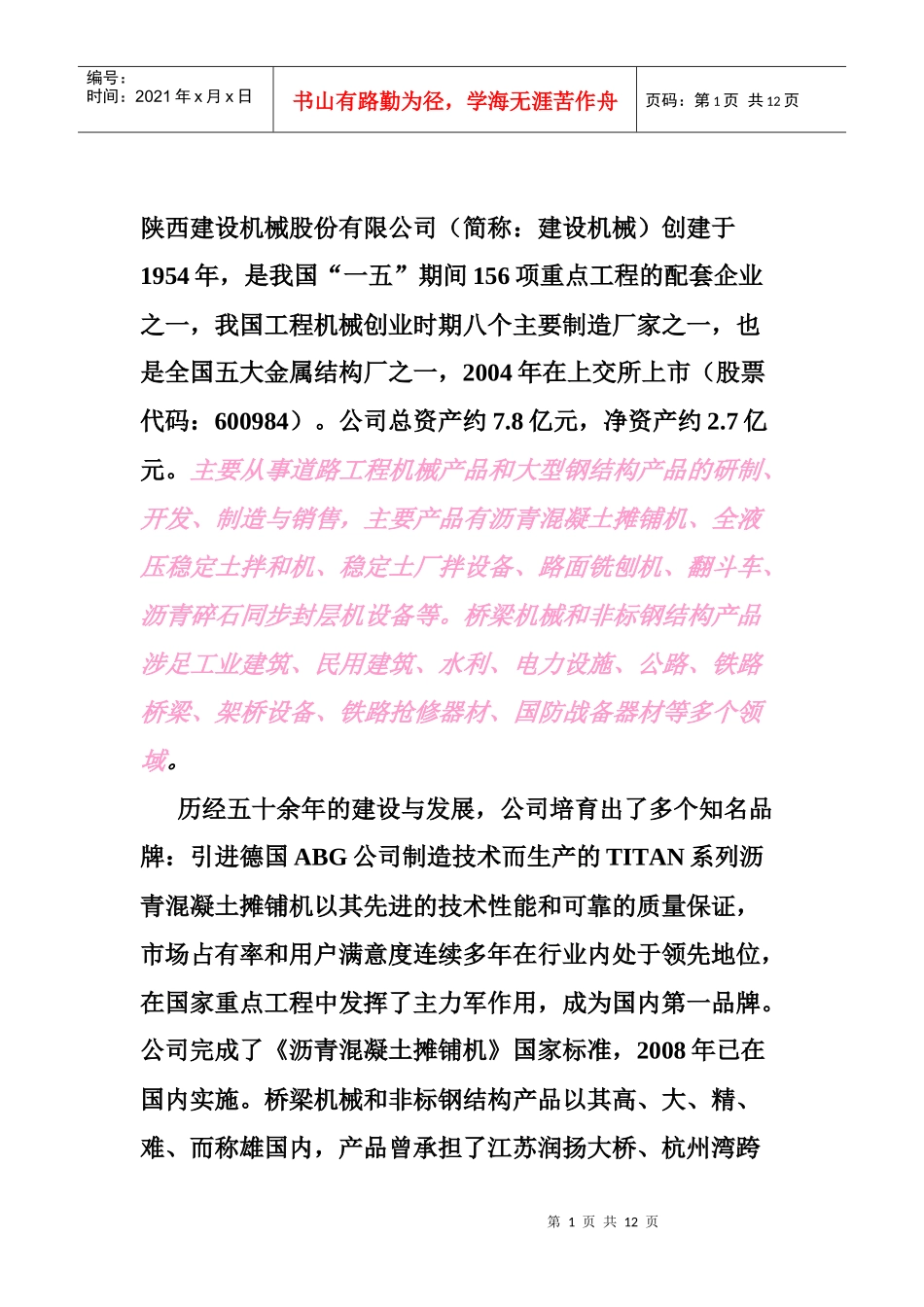 陕西建设机械股份有限公司财务分析_第1页