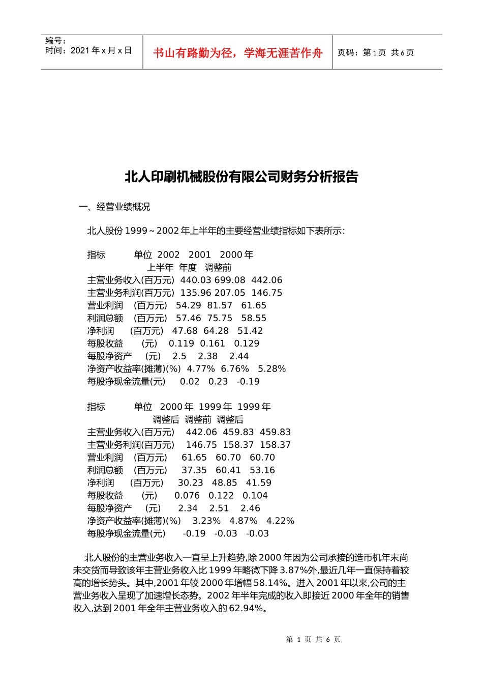 某印刷机械公司财务分析报告_第1页