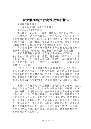 合肥淮河路步行街地段调研报告
