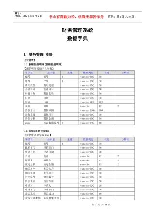 财务管理系统数据字典