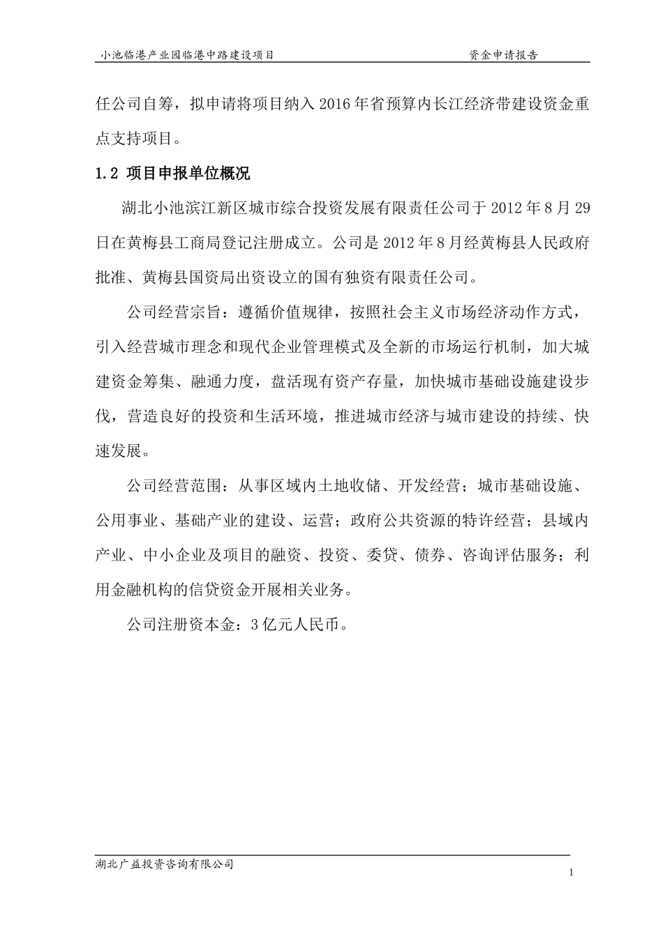 小池临港产业园临港中路资金申请报告_第2页