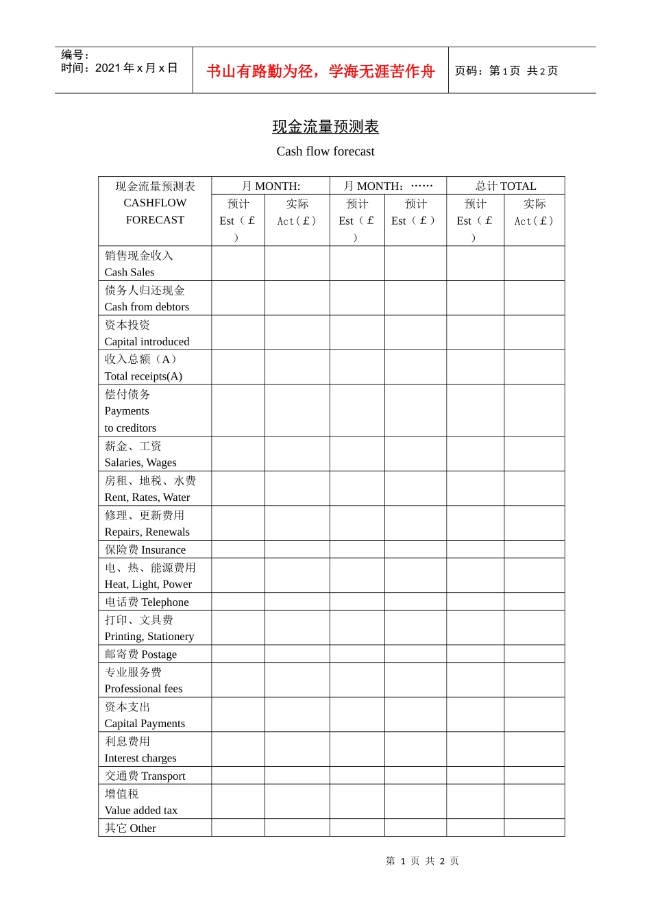 现金流量预测表_第1页
