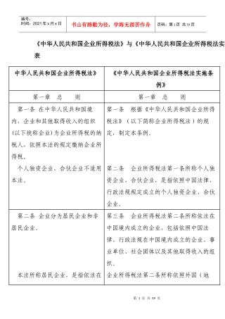 新所得税法与条例对照表