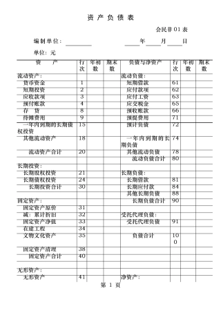 民间非营利组织财务报表